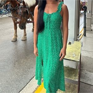 Stunning green and white polka dot midi dress